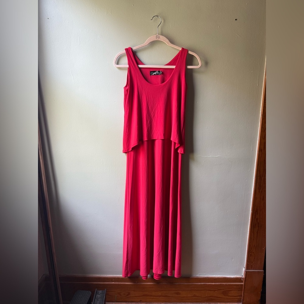 Sympli Red Ruffled Sleevless Tiered Stretchy Maxi Sundress Size 4